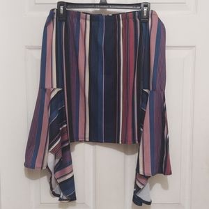 NWT Brandy Blu Off the Shoulder Striped top w/bell sleeves Sz Small